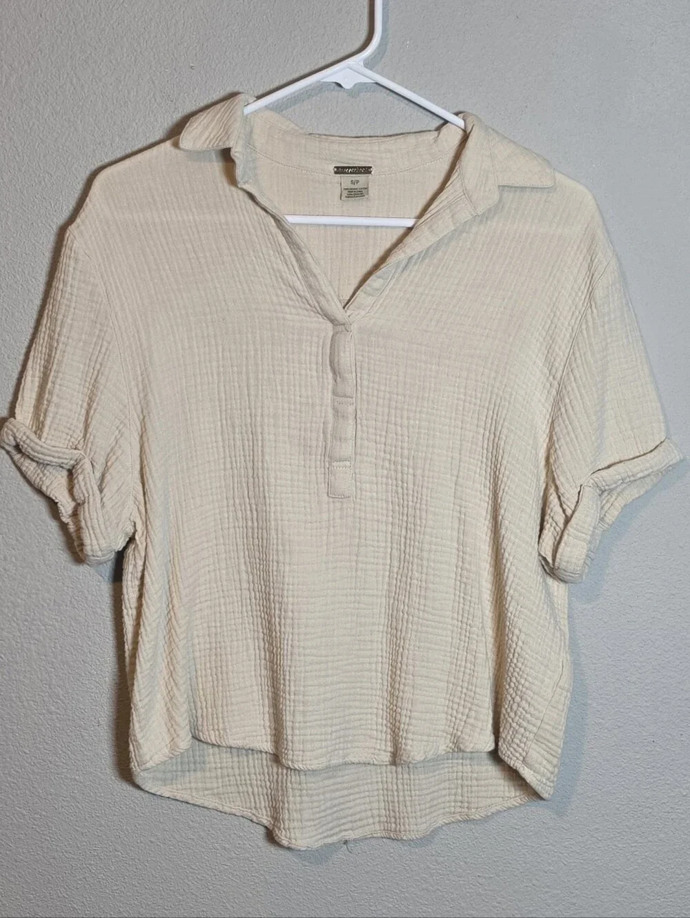 Magaschoni 100% Organic Cotton Beige Top Small Quiet Luxury Minimalist - Picture 3 of 5